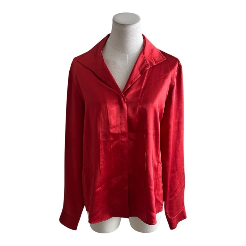 LAFAYETTE‎ 148 New York 100% Silk Charmeuse Top Button Down Work Blouse Size 12